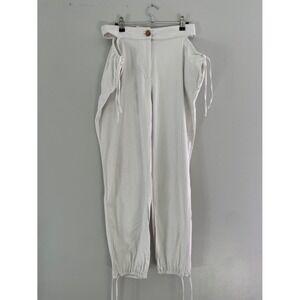 Forever 21 Cream Cut Out High Waist Utility Jogger Pants Medium Off White
